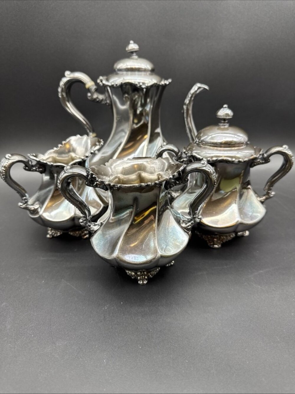Vintage Meriden Rogers 2024 Silver Plate Victorian Ornate Coffee Tea Service Set